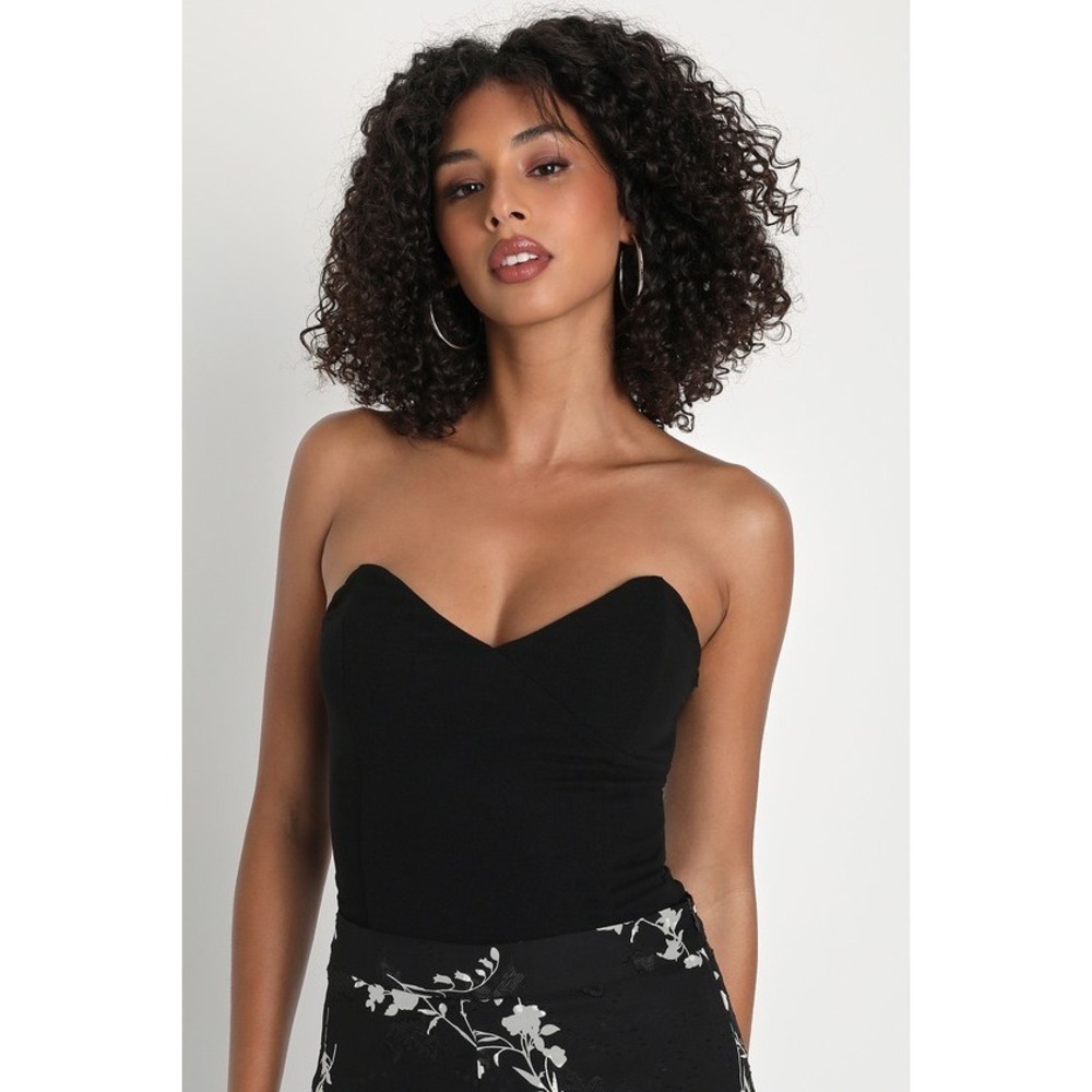 Lulus Social Sweetie Black Strapless Bodysuit - Size S